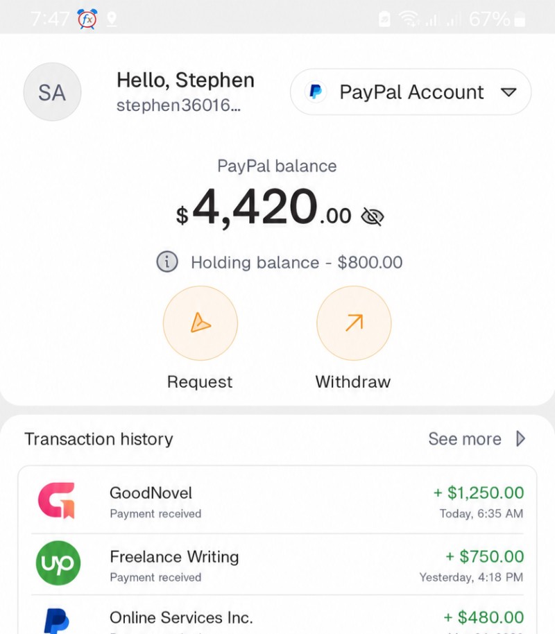 Earnings dashboard preview